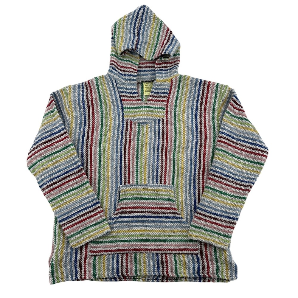 Frank's Baja Hoodie Pullover Striped Colorful Festival Poncho Rainbow Adult L